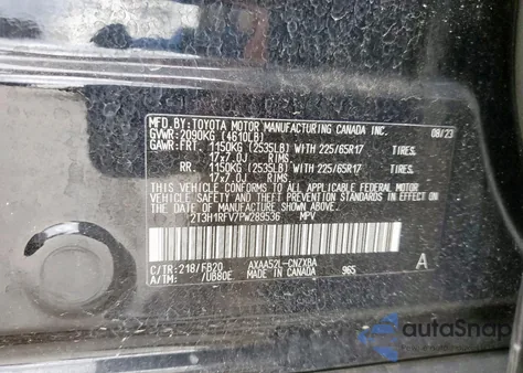 2023 Toyota Rav4 Le из США, поврежденный, VIN 2T3H1RFV7PW289536